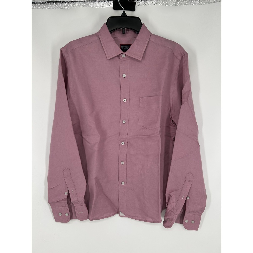 Untuckit Shirt Mens Medium Solid Pink Long Sleeve Slim Fit Linen Blend Button Up